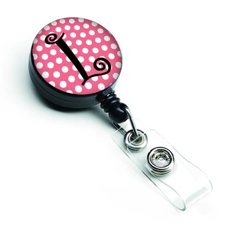 Carolines Treasures Carolines Treasures CJ1001-LBR Letter L Monogram Pink & Black Polka Dots Retractable Badge Reel CJ1001-LBR